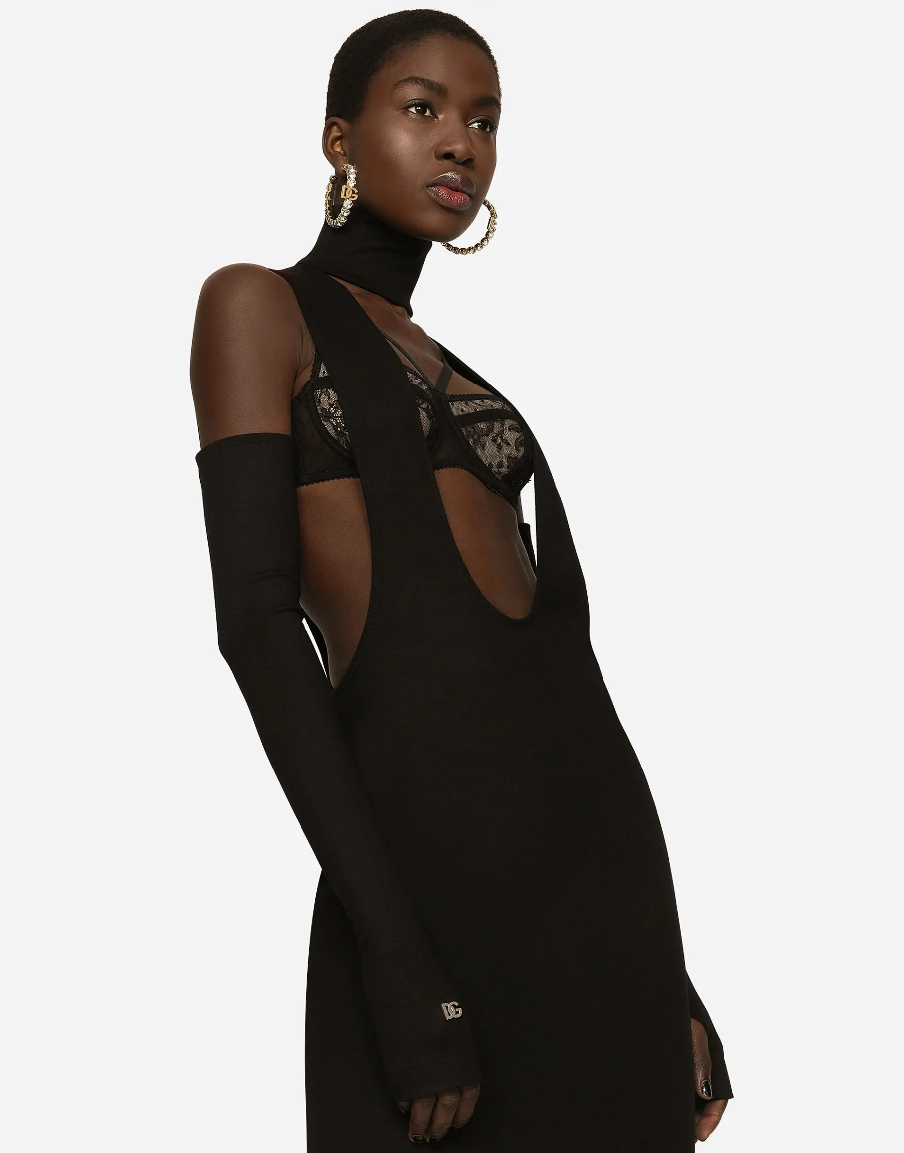 Jersey calf-length dress with cut-out detailing