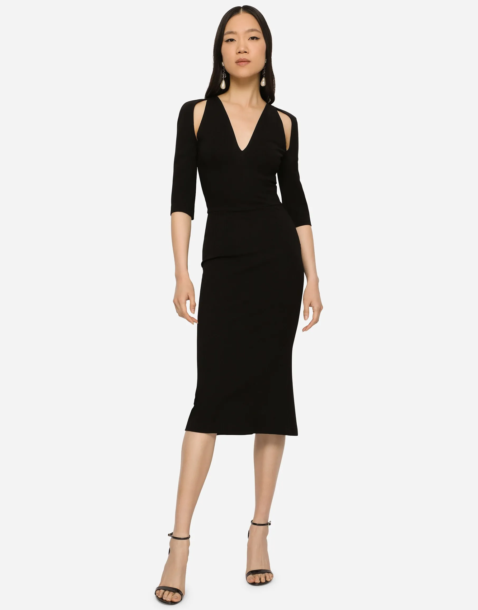Jersey calf-length dress with cut-outs