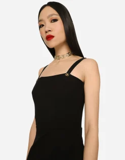 Jersey calf-length dress with DG embellishment