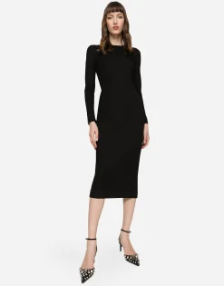 Jersey calf-length dress with DG logo details