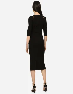 Jersey calf-length dress with cut-outs