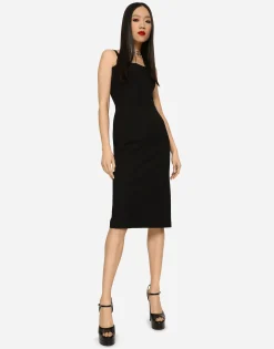 Jersey calf-length dress with DG embellishment