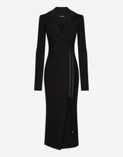 Jersey coat dress with laces and eyelets