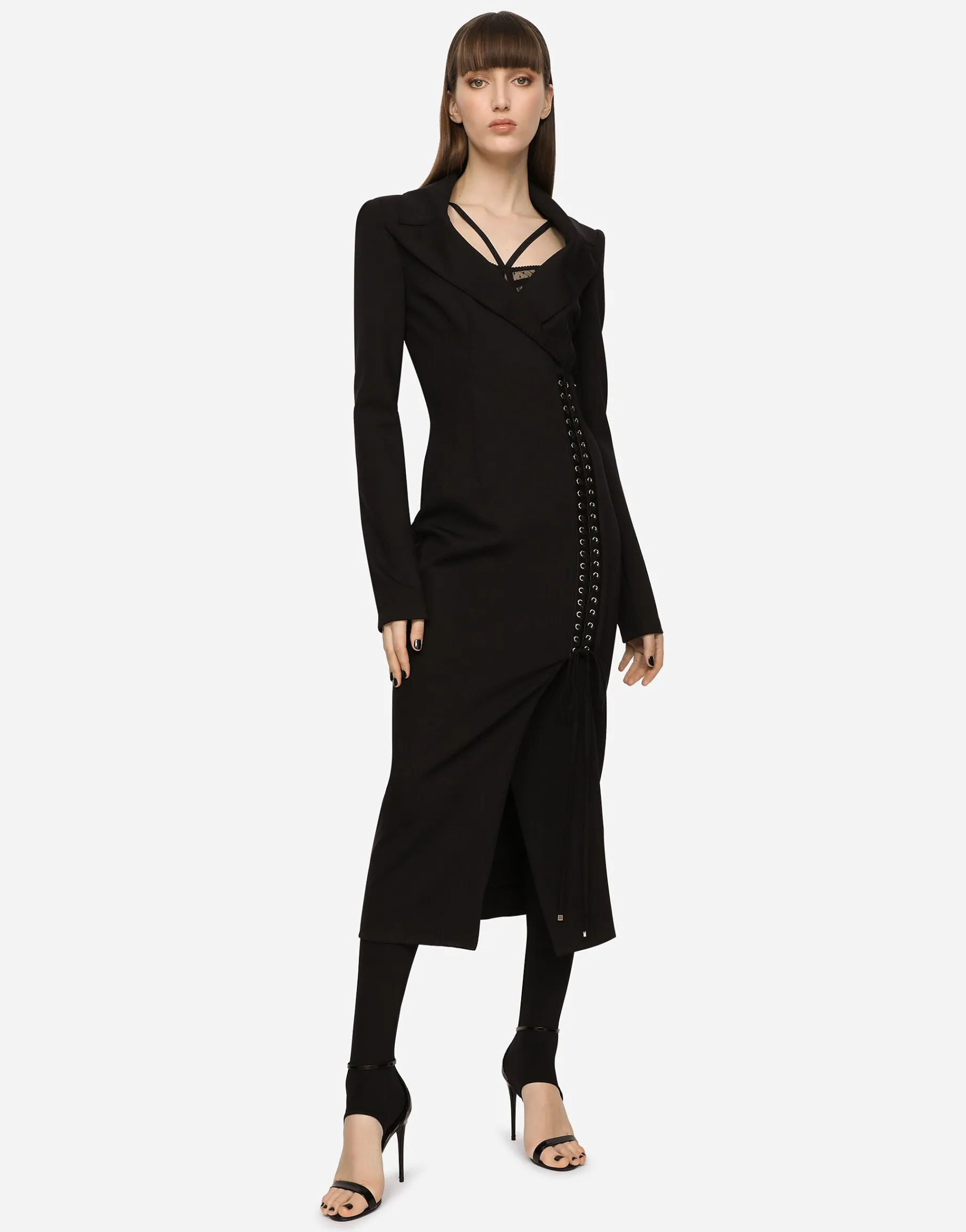 Jersey coat dress with laces and eyelets