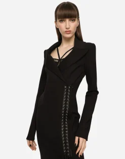 Jersey coat dress with laces and eyelets