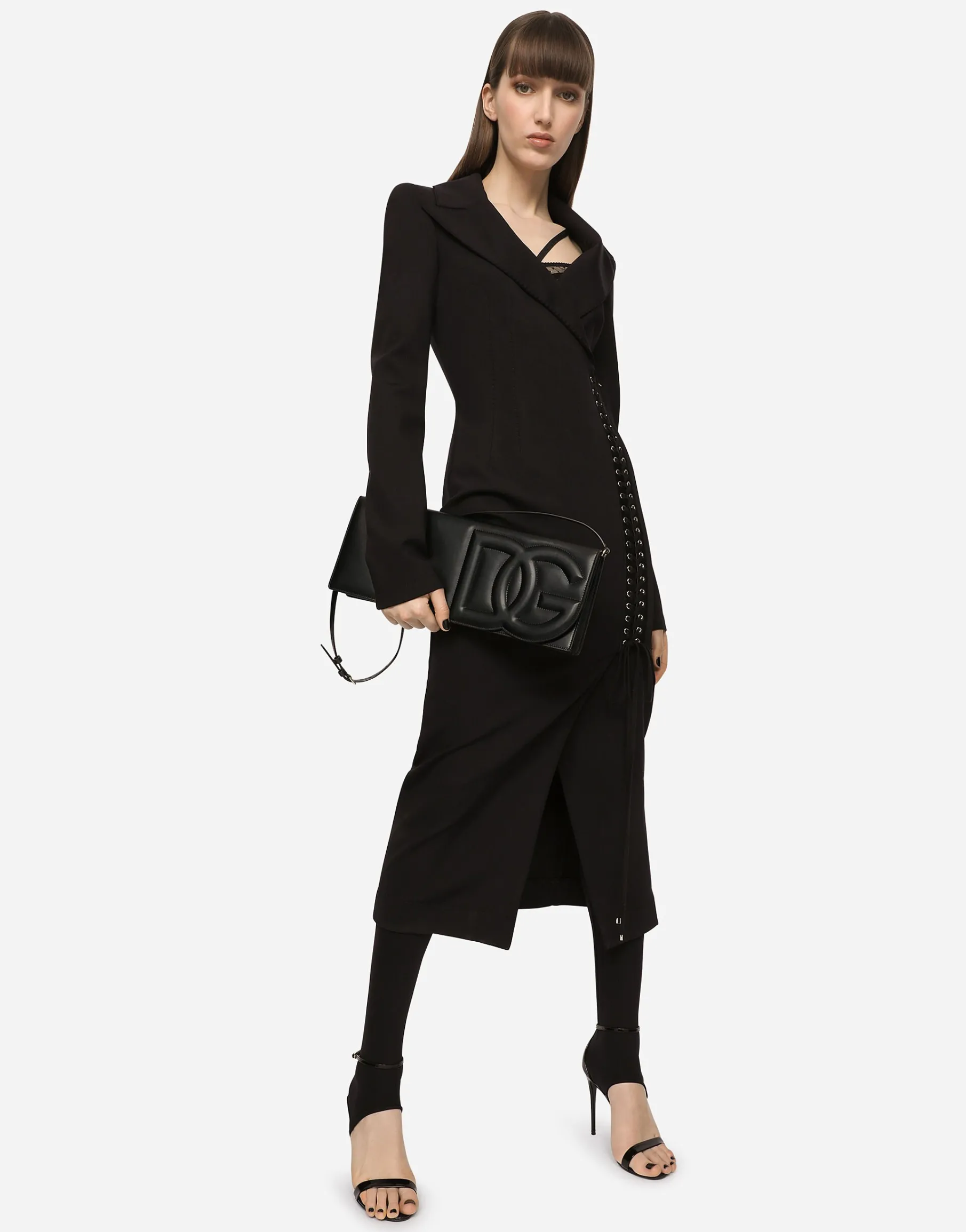 Jersey coat dress with laces and eyelets