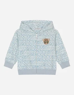 Jersey hoodie all-over logo print and patch