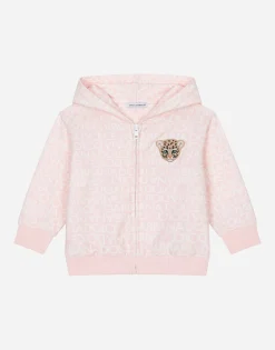 Jersey hoodie all-over logo print and patch