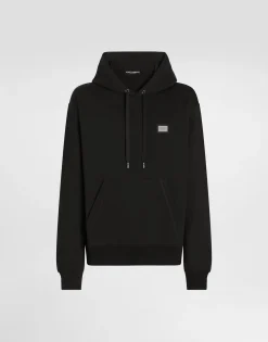 Jersey hoodie with branded tag