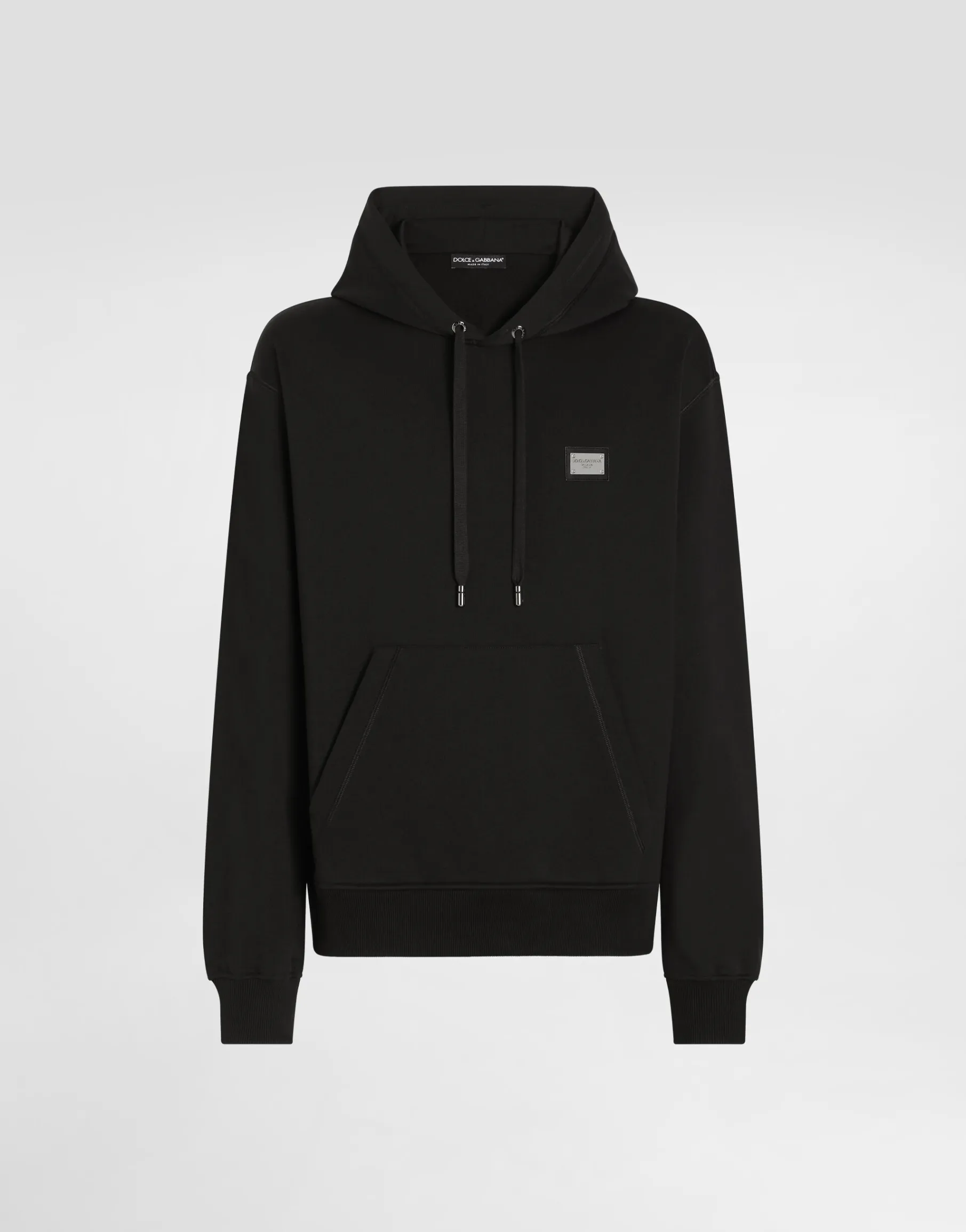 Jersey hoodie with branded tag