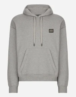 Jersey hoodie with branded tag