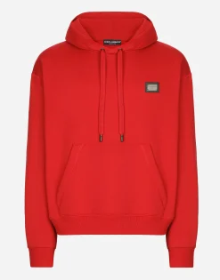 Jersey hoodie with branded tag