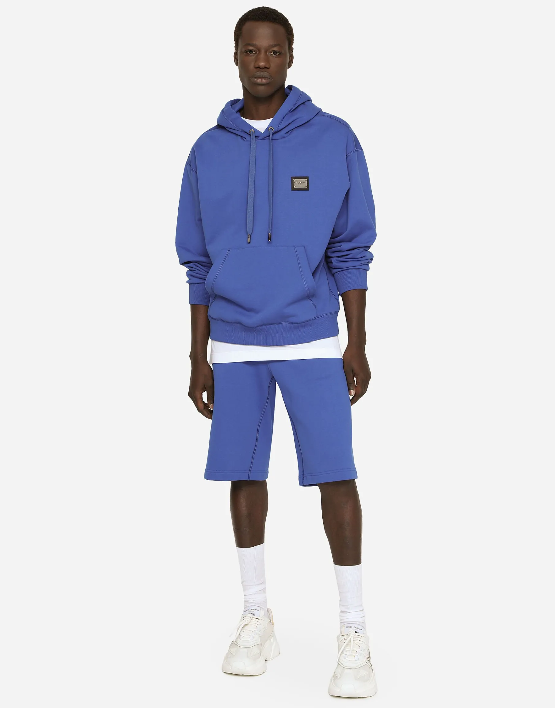 Jersey hoodie with branded tag