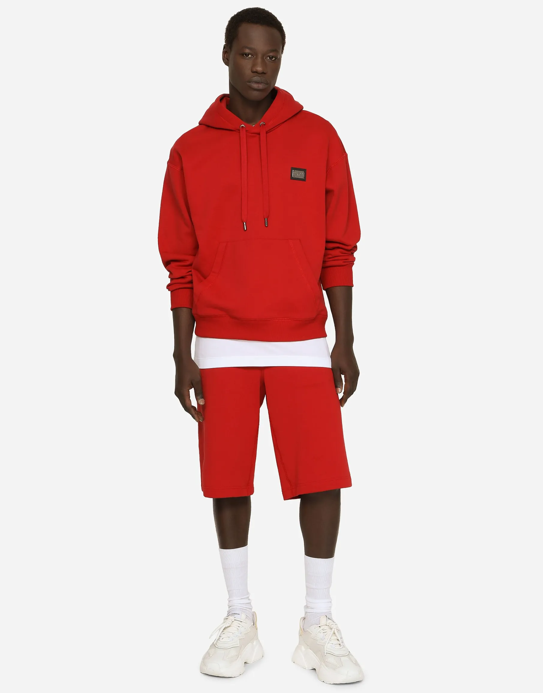 Jersey hoodie with branded tag