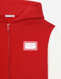 Jersey hoodie with branded tag and Dolce&Gabbana logo