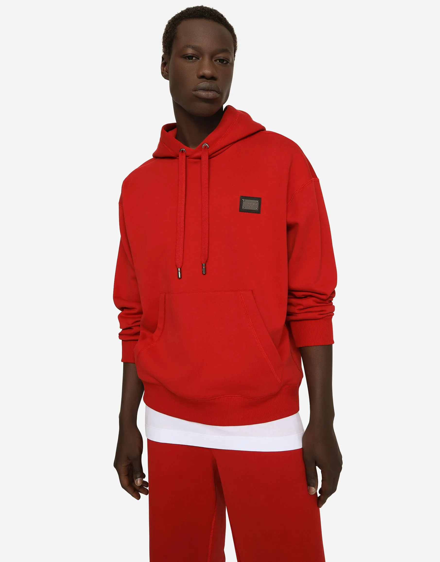 Jersey hoodie with branded tag