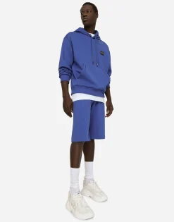 Jersey hoodie with branded tag