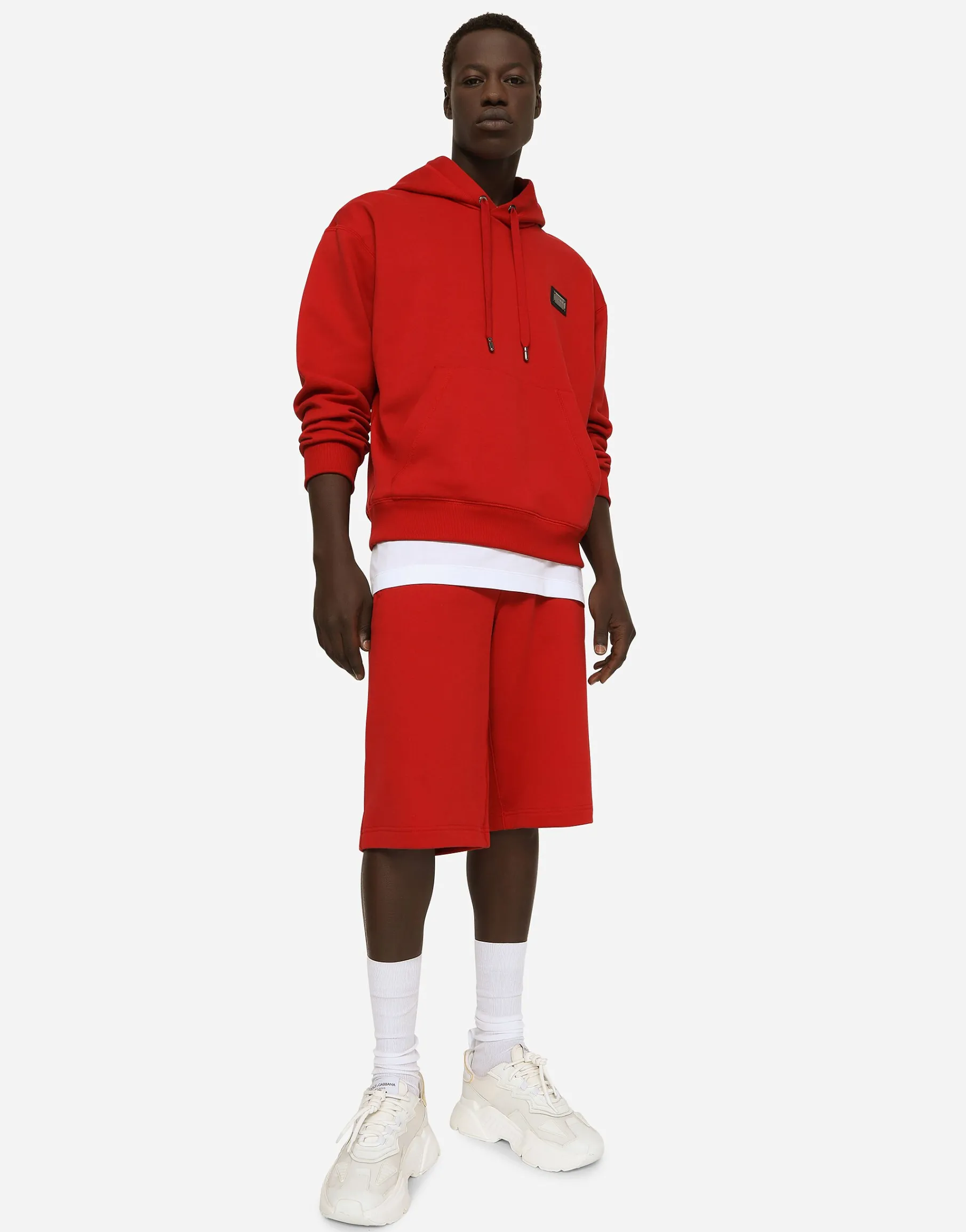 Jersey hoodie with branded tag