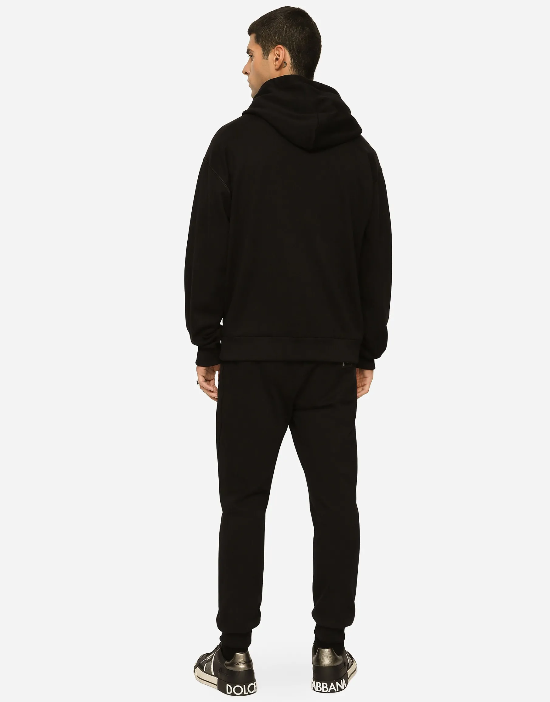Jersey hoodie with branded tag