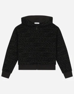 Jersey hoodie with flocked print