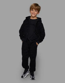 Jersey hoodie with flocked print
