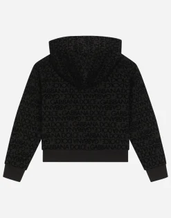 Jersey hoodie with flocked print
