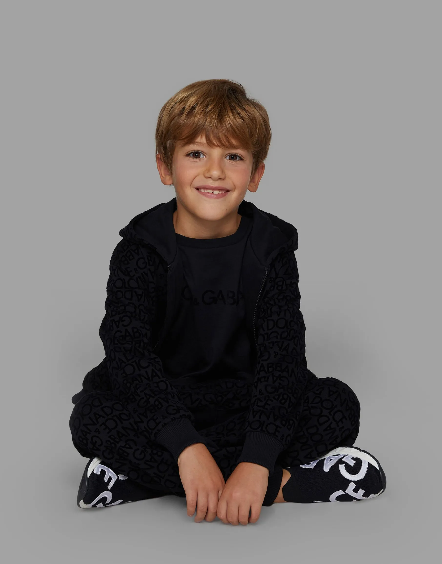 Jersey hoodie with flocked print