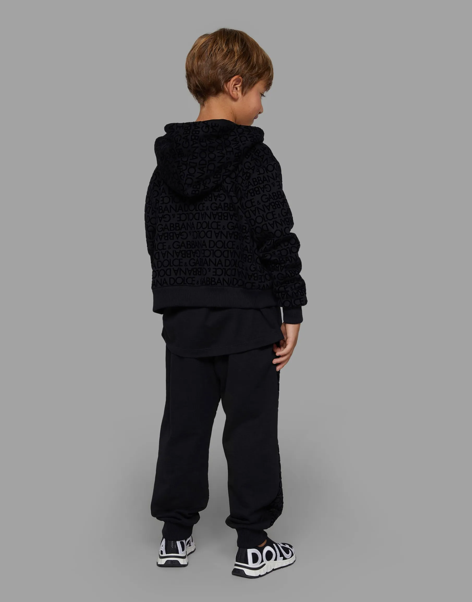 Jersey hoodie with flocked print