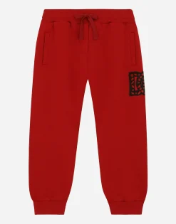 Jersey jogging pants with logo patch