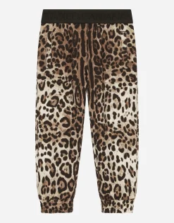 Jersey jogging pants with leopard print