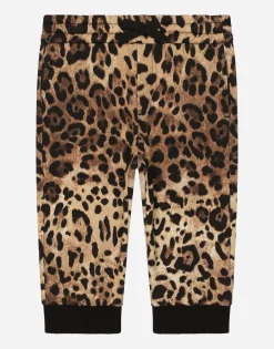 Jersey jogging pants with leopard print