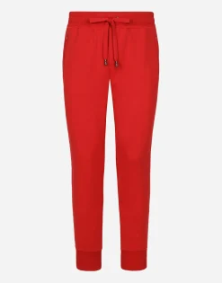 Jersey jogging pants with branded tag