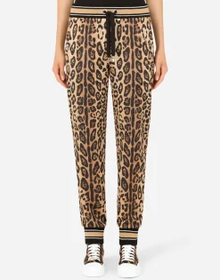 Jersey jogging pants with leopard print