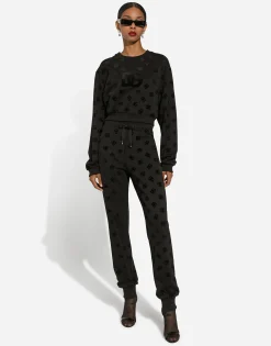 Jersey jogging pants with flocked DG logo print