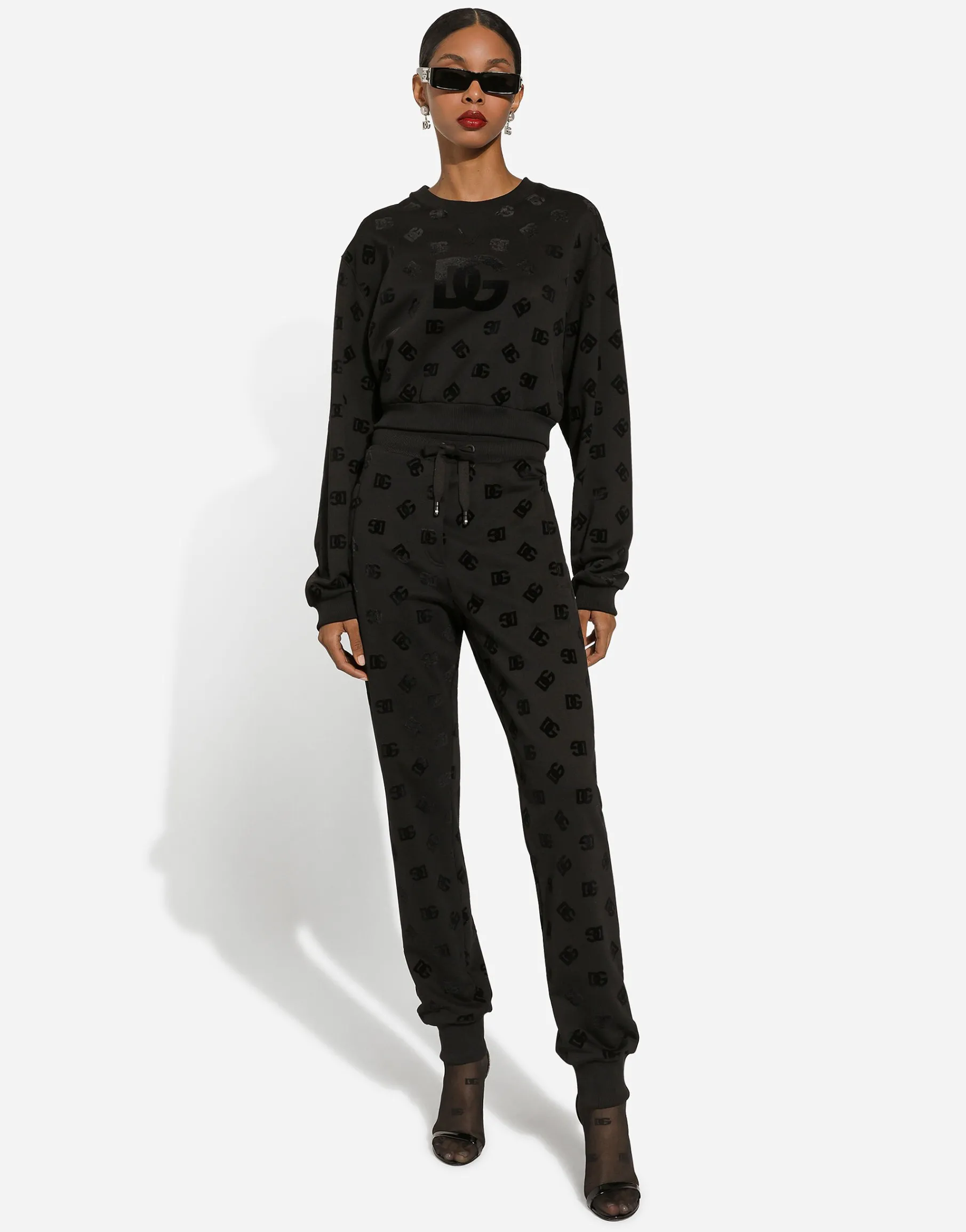 Jersey jogging pants with flocked DG logo print