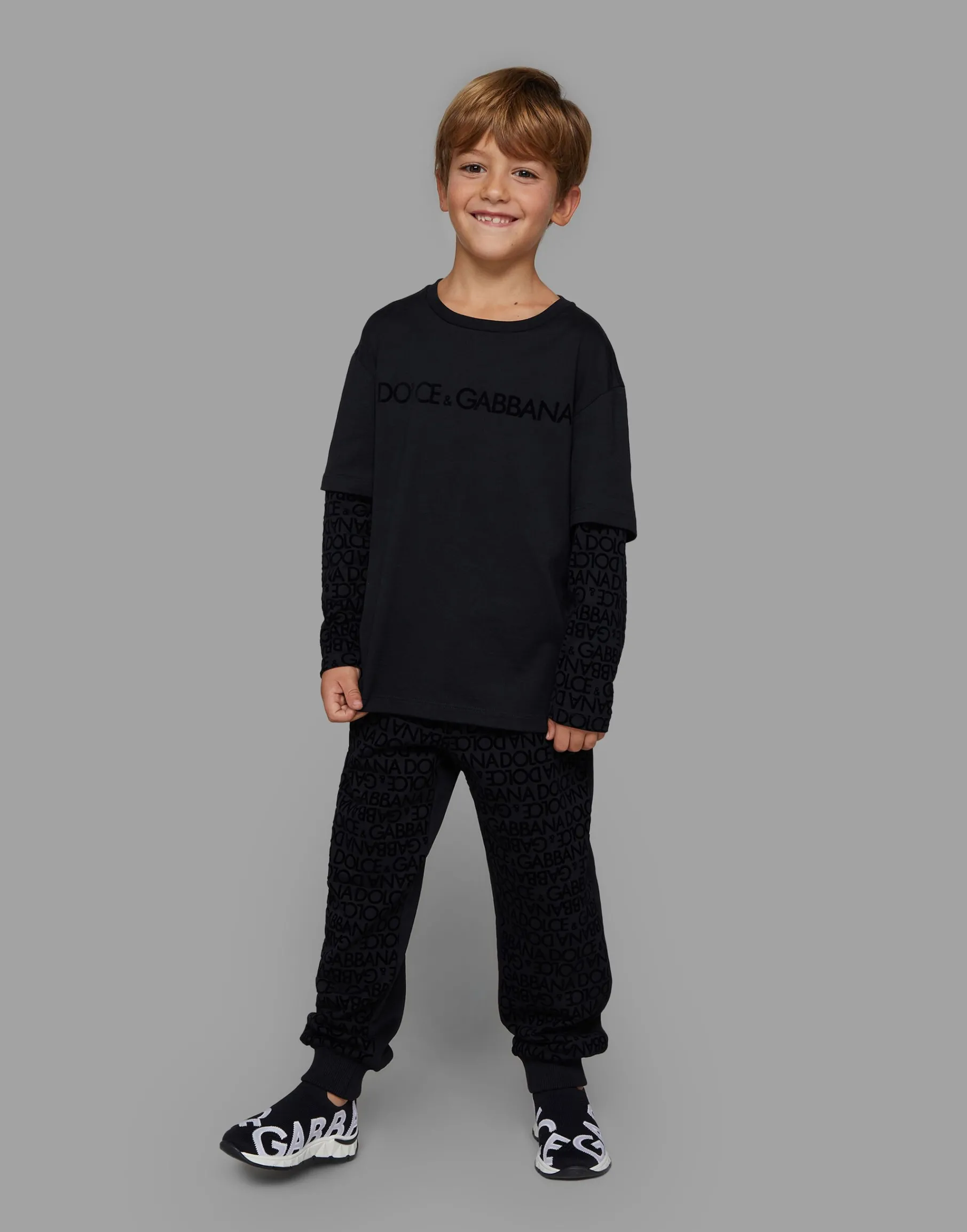 Jersey jogging pants with all-over flocked print