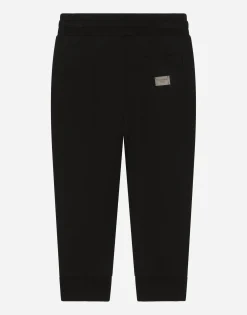 Jersey jogging pants with logo tag