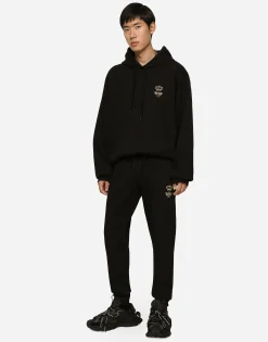 Jersey jogging pants with embroidery