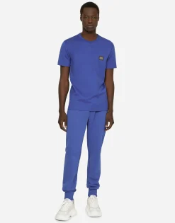 Jersey jogging pants with branded tag