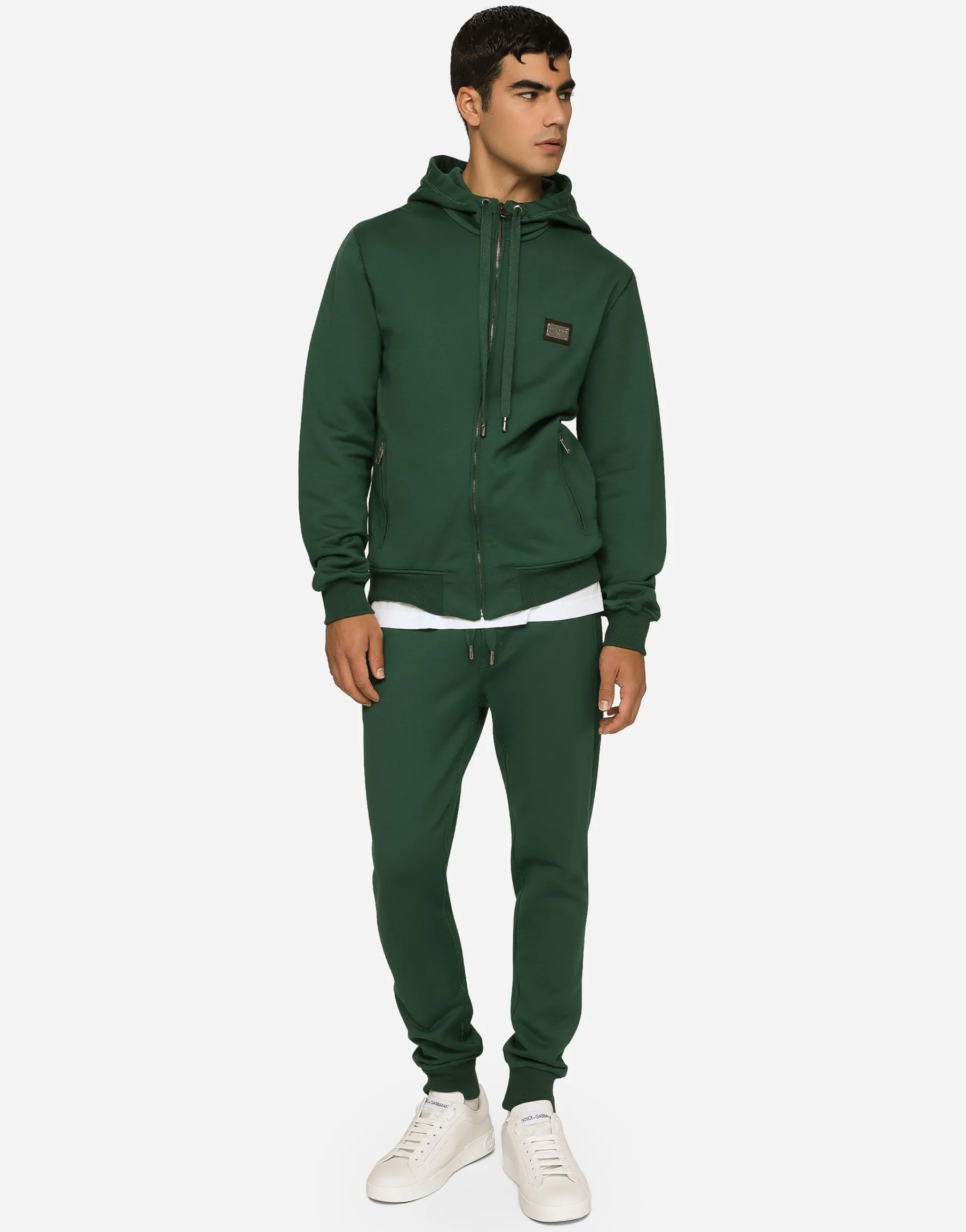 Jersey jogging pants with branded tag