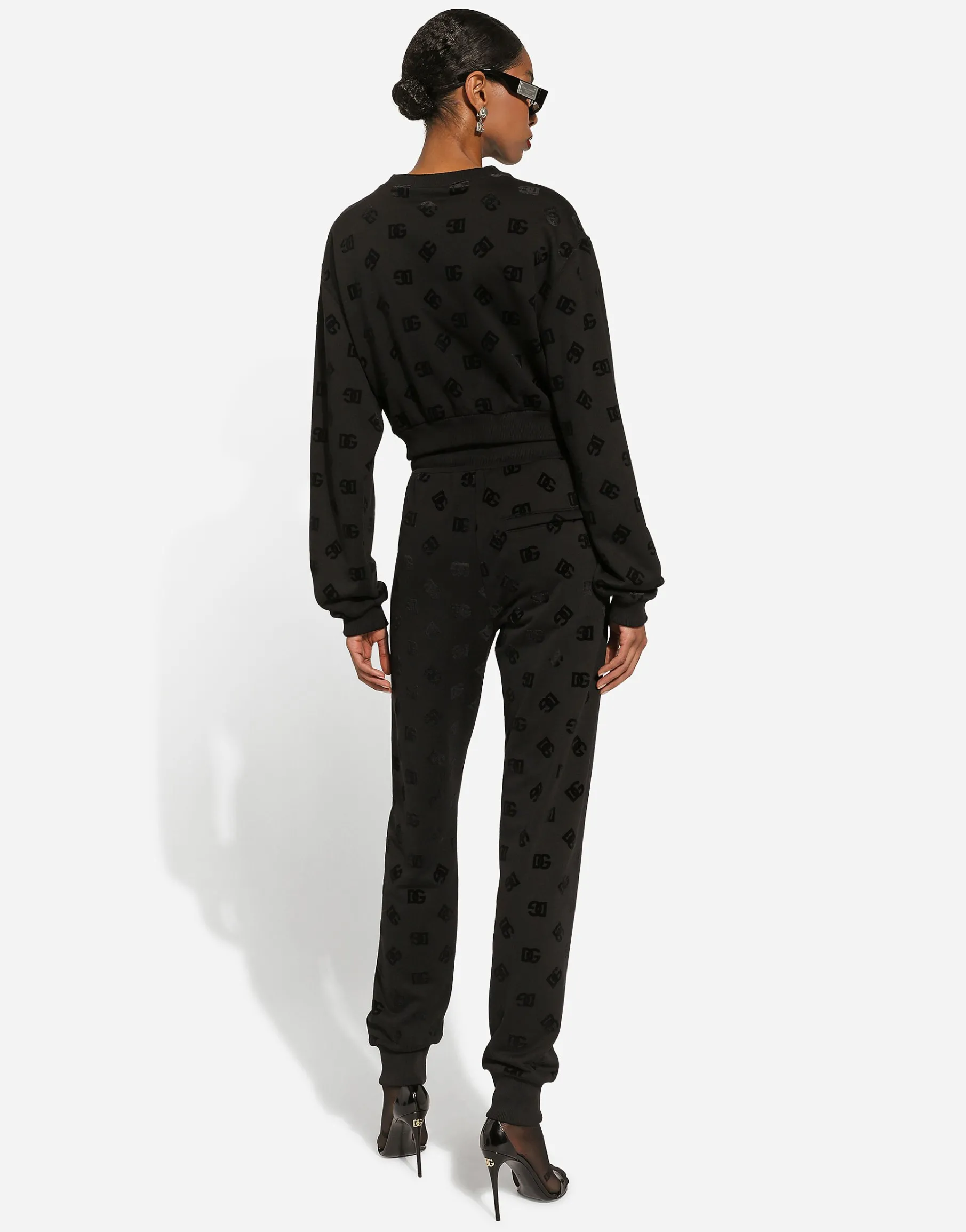Jersey jogging pants with flocked DG logo print