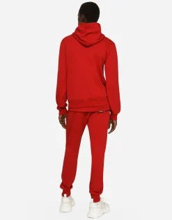 Jersey jogging pants with branded tag