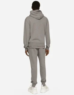 Jersey jogging pants with branded tag