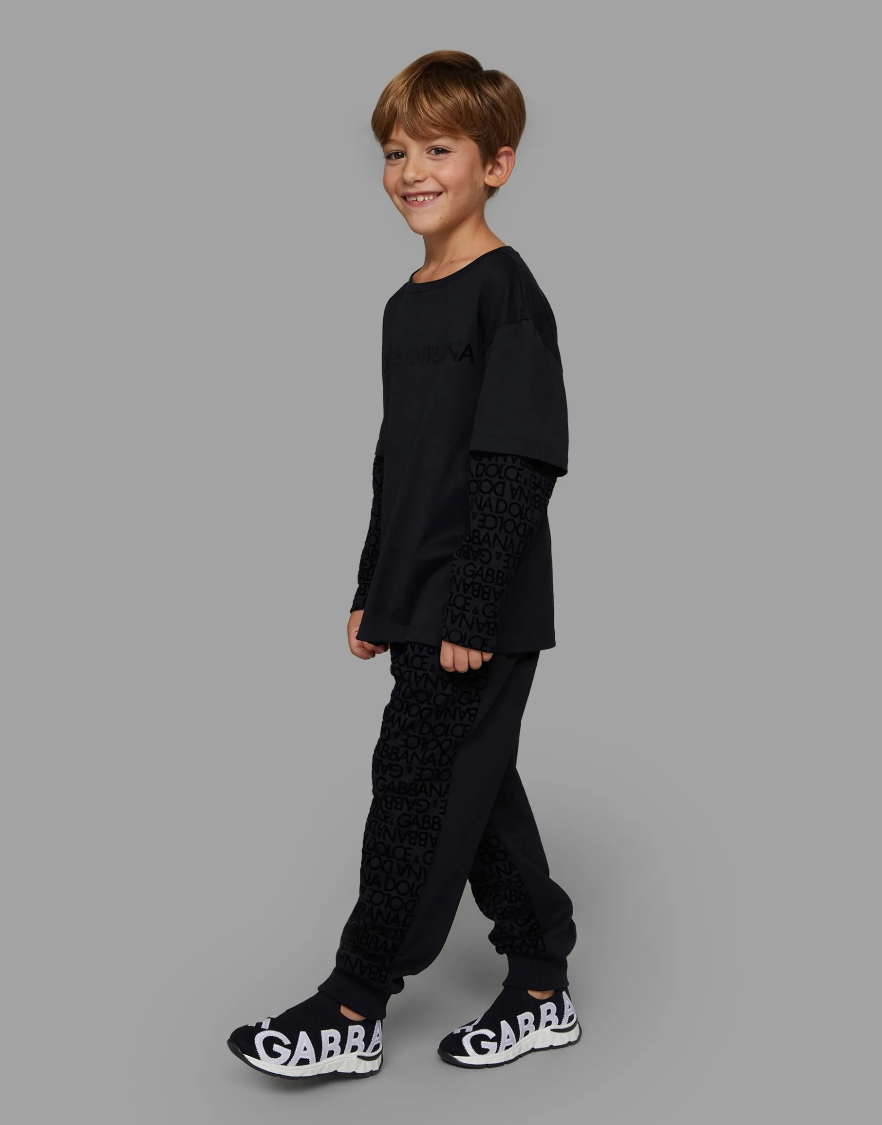 Jersey jogging pants with all-over flocked print