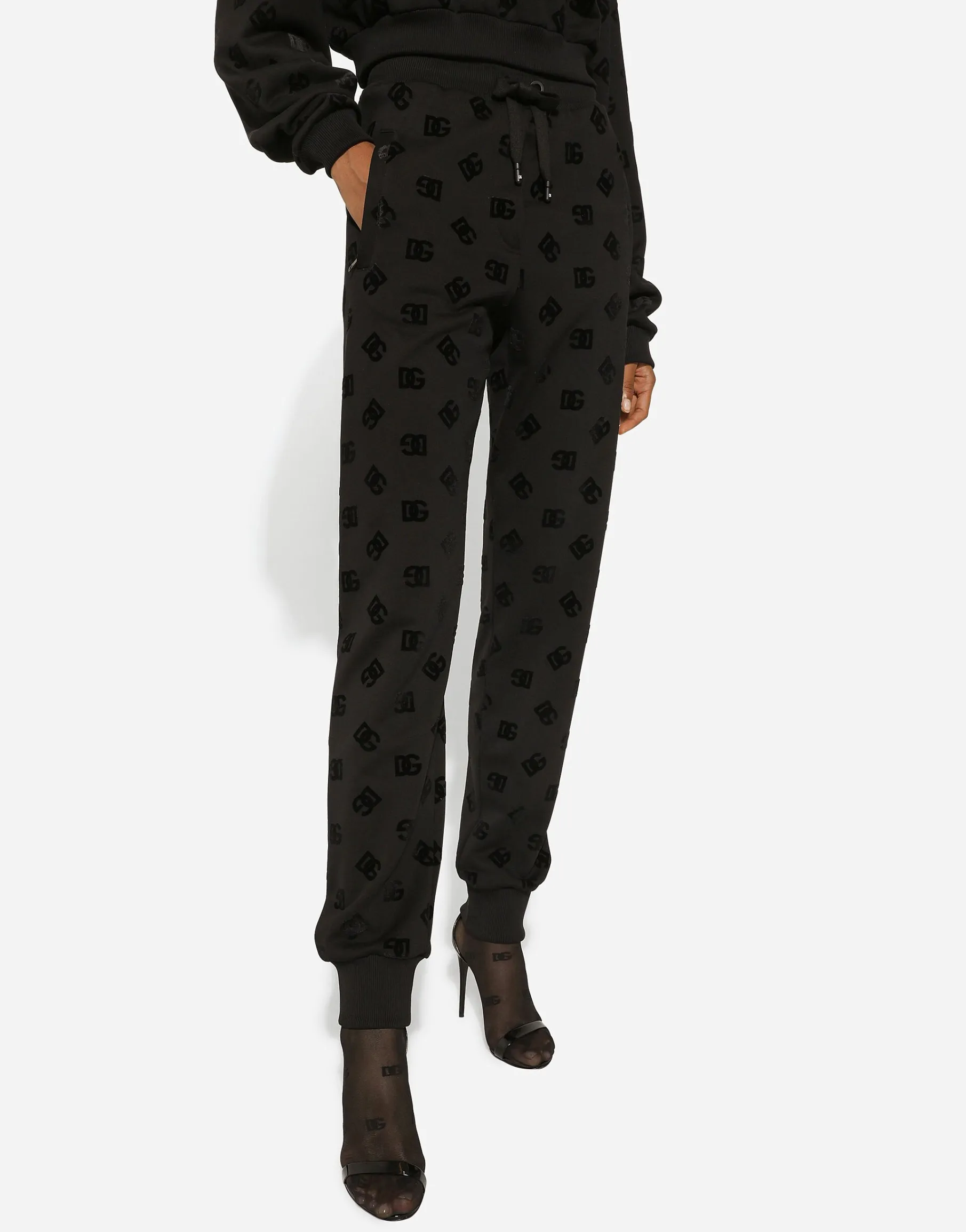 Jersey jogging pants with flocked DG logo print