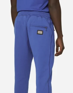Jersey jogging pants with branded tag