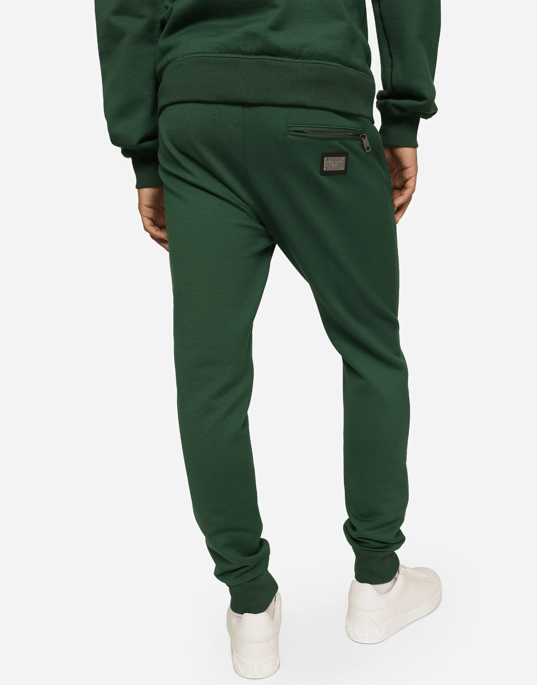 Jersey jogging pants with branded tag