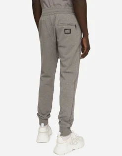 Jersey jogging pants with branded tag