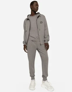 Jersey jogging pants with branded tag