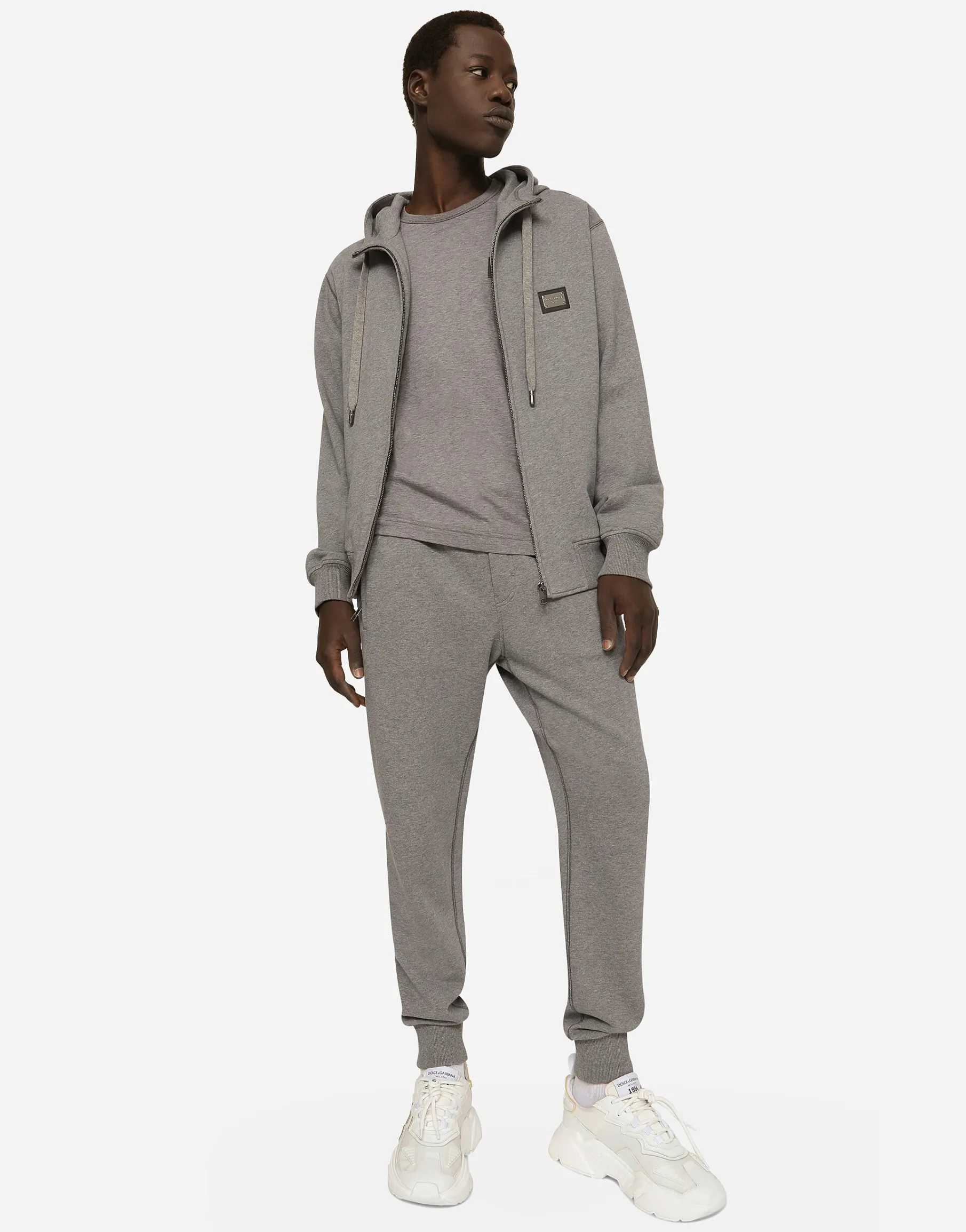Jersey jogging pants with branded tag